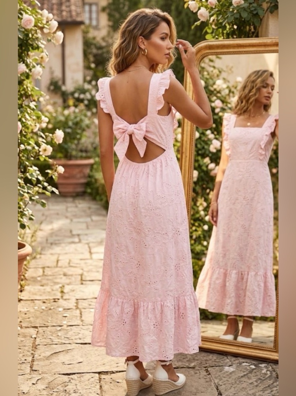 Pink Eyelet Dress with Back Bow